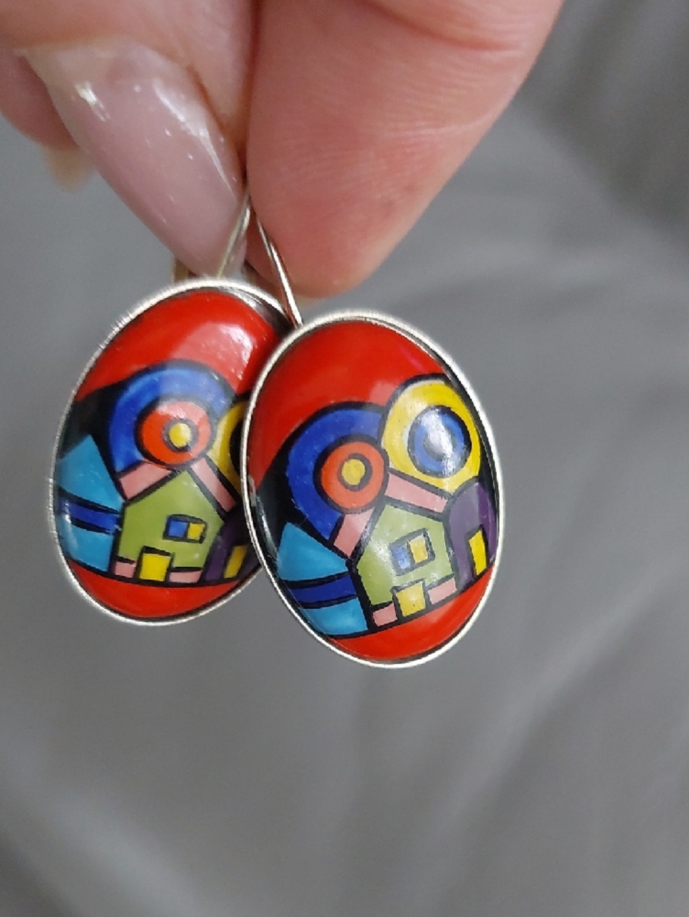 ENAMEL EARRINGS Colorful Abstract Design - Picture 3 of 6